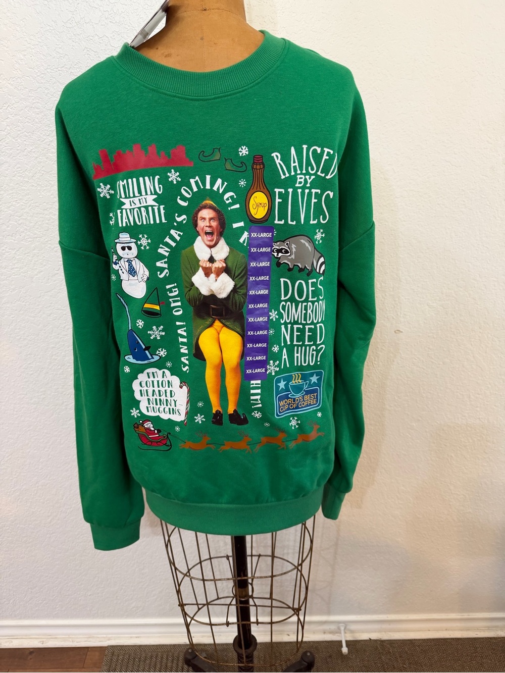 NWT Official Elf movie holiday crew XXL sweatshirt Buddy the Elf with sound box